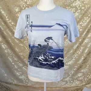 Uniqlo Hokusai Blue Japanese Fishermen T Shirt Size XS